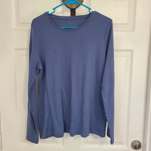 (386) Kim Roger's Woman's Long Sleeve Activewear Crewneck T-Shirt, Size: L Blue - Picture 3 of 13